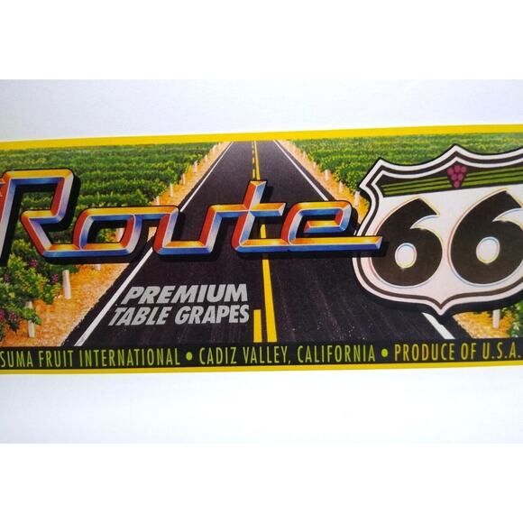 Route 66 Table Grapes Fruit Crate Label 1960's Vintage Famous Highway Roadway - Picture 3 of 3